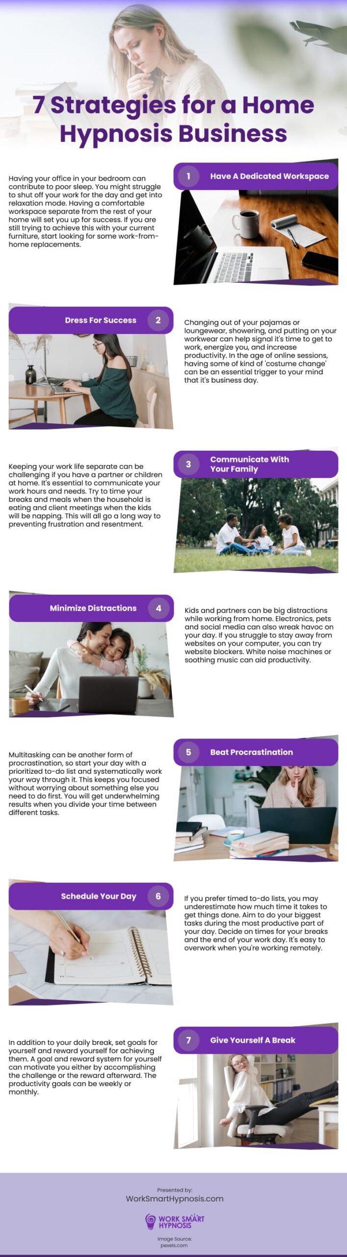 7 Strategies for a Home Hypnosis Business Infographic