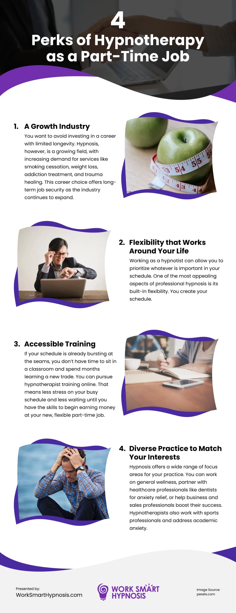 4 Perks of Hypnotherapy as a Part-Time Job Infographic