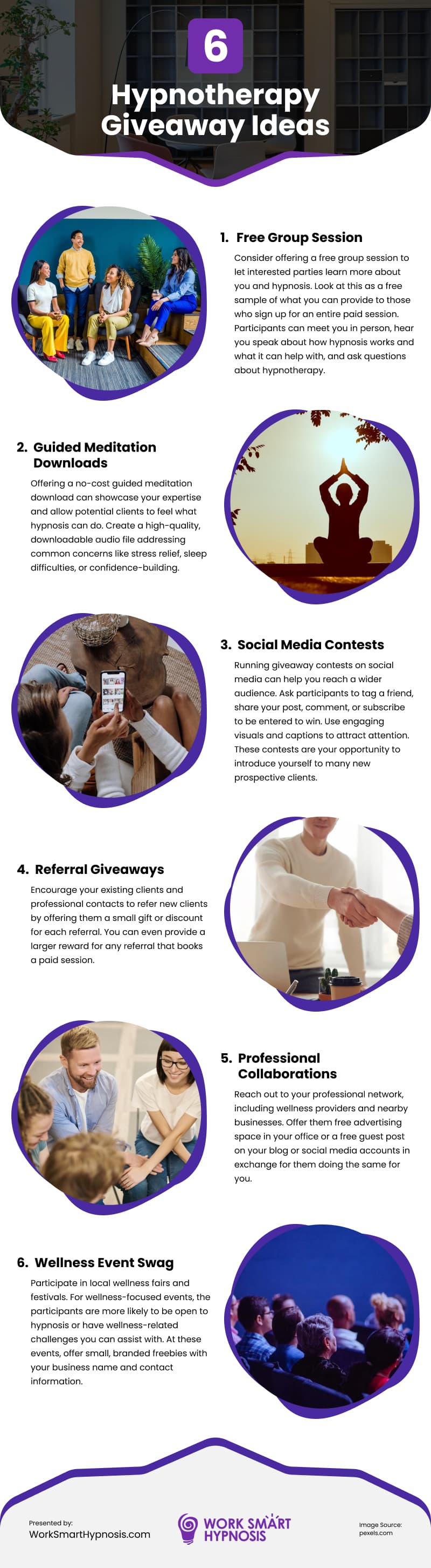 6 Hypnotherapy Giveaway Ideas Infographic