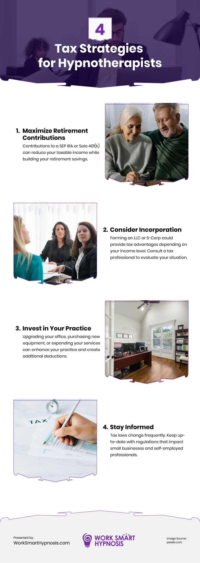 4 Tax Strategies for Hypnotherapists Infographic