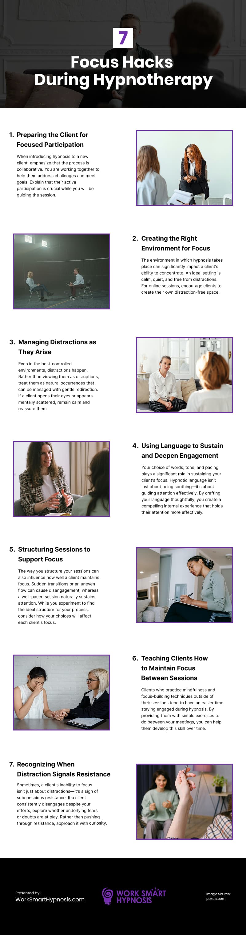 7 Focus Hacks During Hypnotherapy Infographic