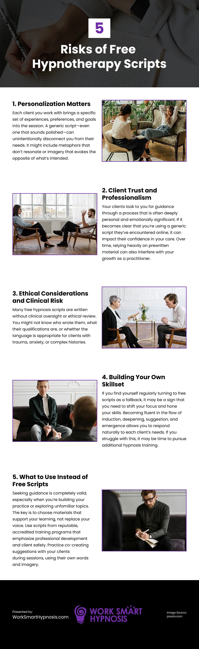 5 Risks of Free Hypnotherapy Scripts Infographic