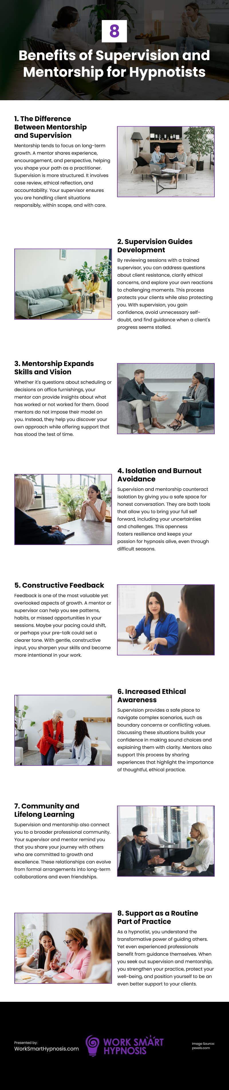 8 Benefits of Supervision and Mentorship for Hypnotists Infographic
