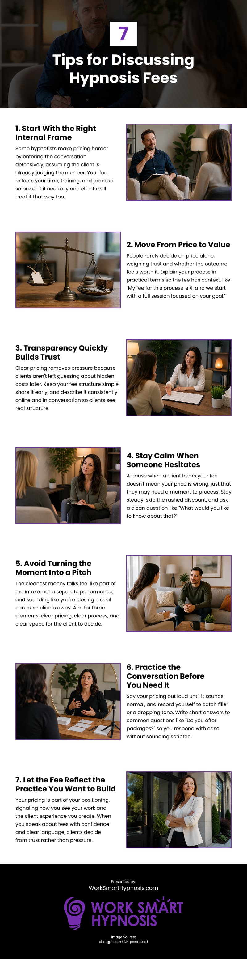 7 Tips for Discussing Hypnosis Fees Infographic 7 Tips for Discussing Hypnosis Fees Infographic