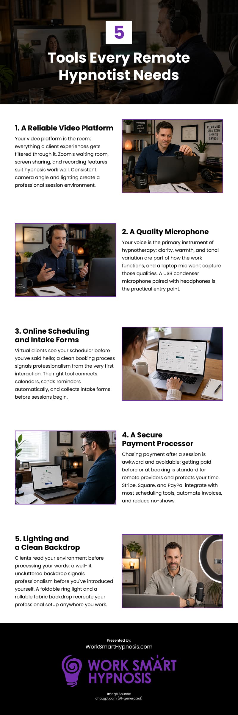 5 Tools Every Remote Hypnotist Needs Infographic