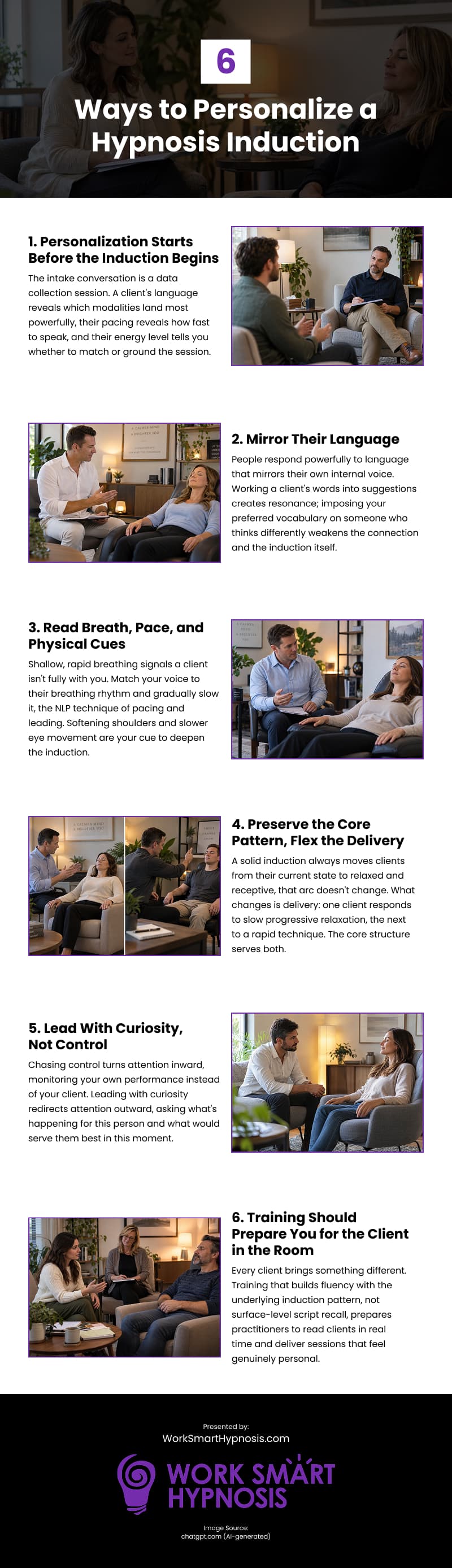 6 Ways to Personalize a Hypnosis Induction Infographic 6 Ways to Personalize a Hypnosis Induction Infographic